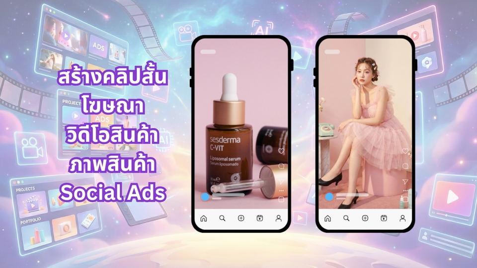 บริการ VDO Production ด้วย AI ครบวงจร
สร้างสรรค์คลิปสั้น โฆษณา และวิดีโอโปรโมทสินค้า