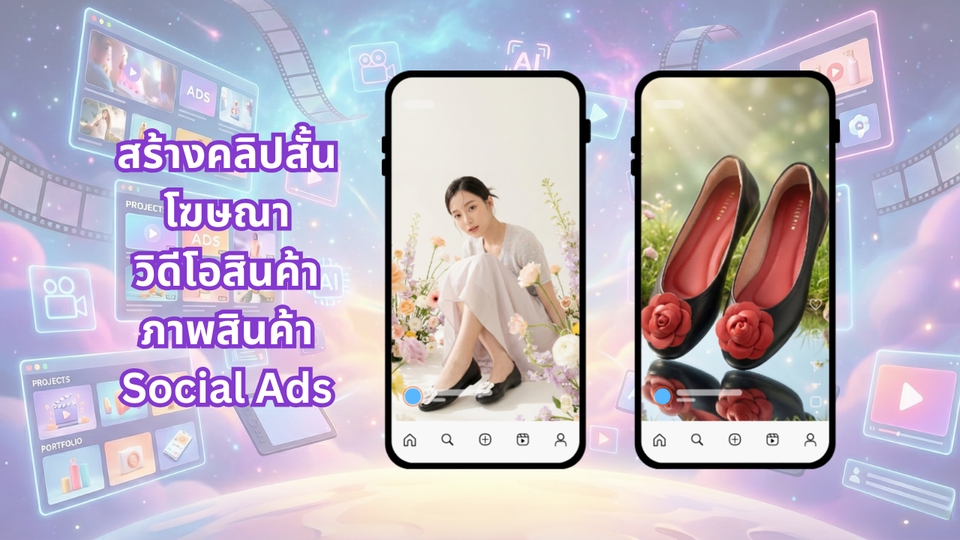 บริการ VDO Production ด้วย AI ครบวงจร
สร้างสรรค์คลิปสั้น โฆษณา และวิดีโอโปรโมทสินค้า
