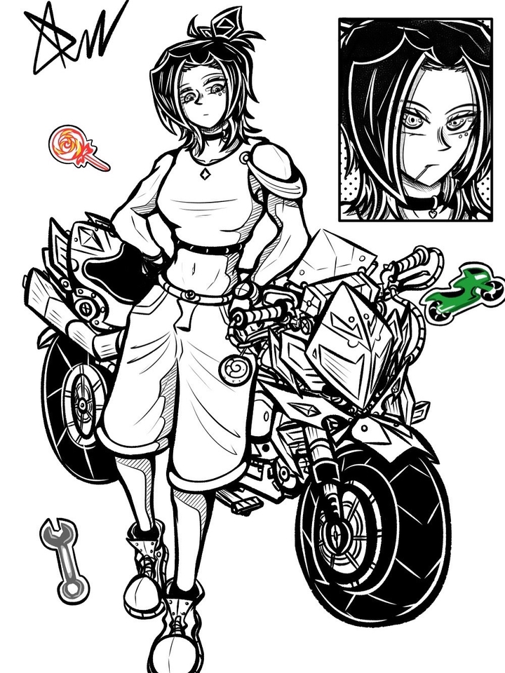 ออกแบบตัวละครสาวญี่ปุ่นขี่มอเตอร์ไซค์ สไตล์มังงะ คาแรคเตอร์น่ารัก วาดภาพประกอบ