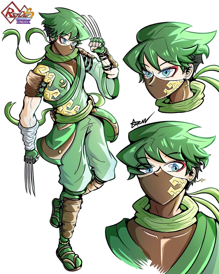 ออกแบบตัวละครอนิเมะสไตล์ญี่ปุ่น ตัวการ์ตูนชายผมเขียว คาแรคเตอร์น่ารัก รับออกแบบตัวละคร