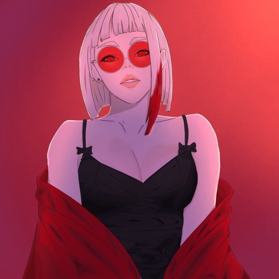 รับวาดการ์ตูนอนิเมะหญิงสวย สไตล์มินิมอล ชุดแดง