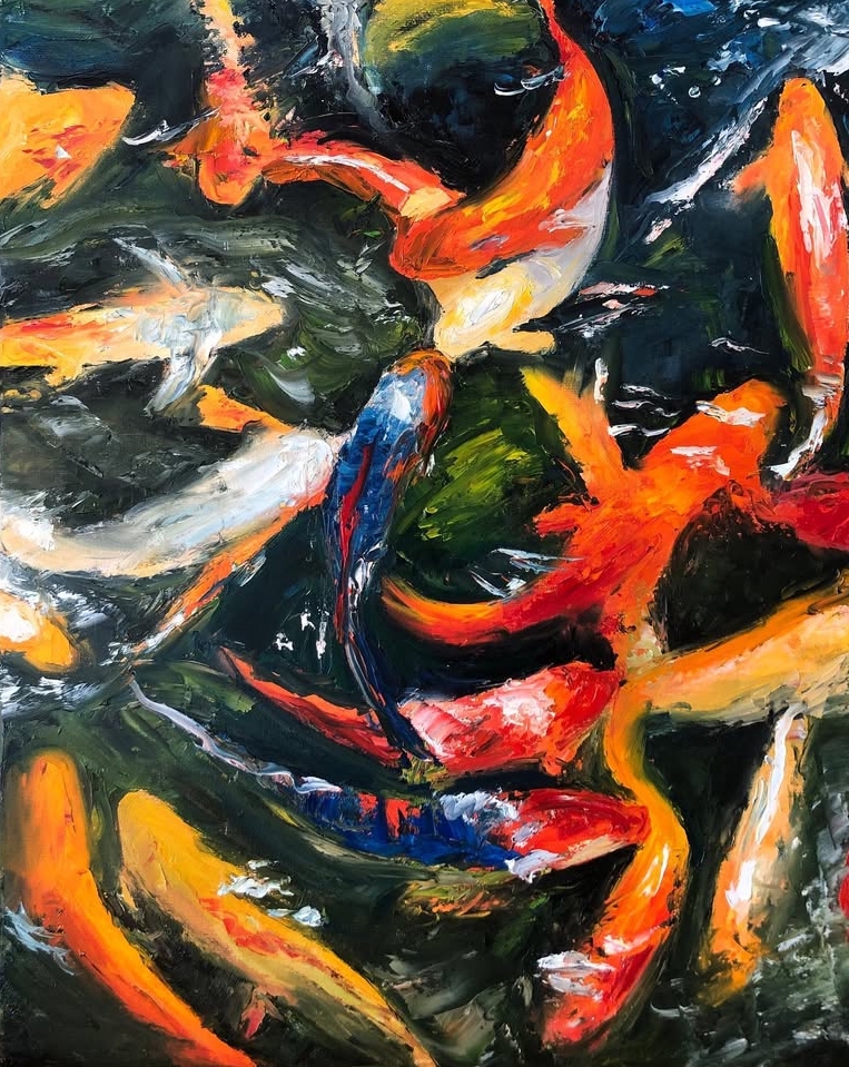 รับวาดภาพเหมือนปลาคาร์พสีสันสดใส