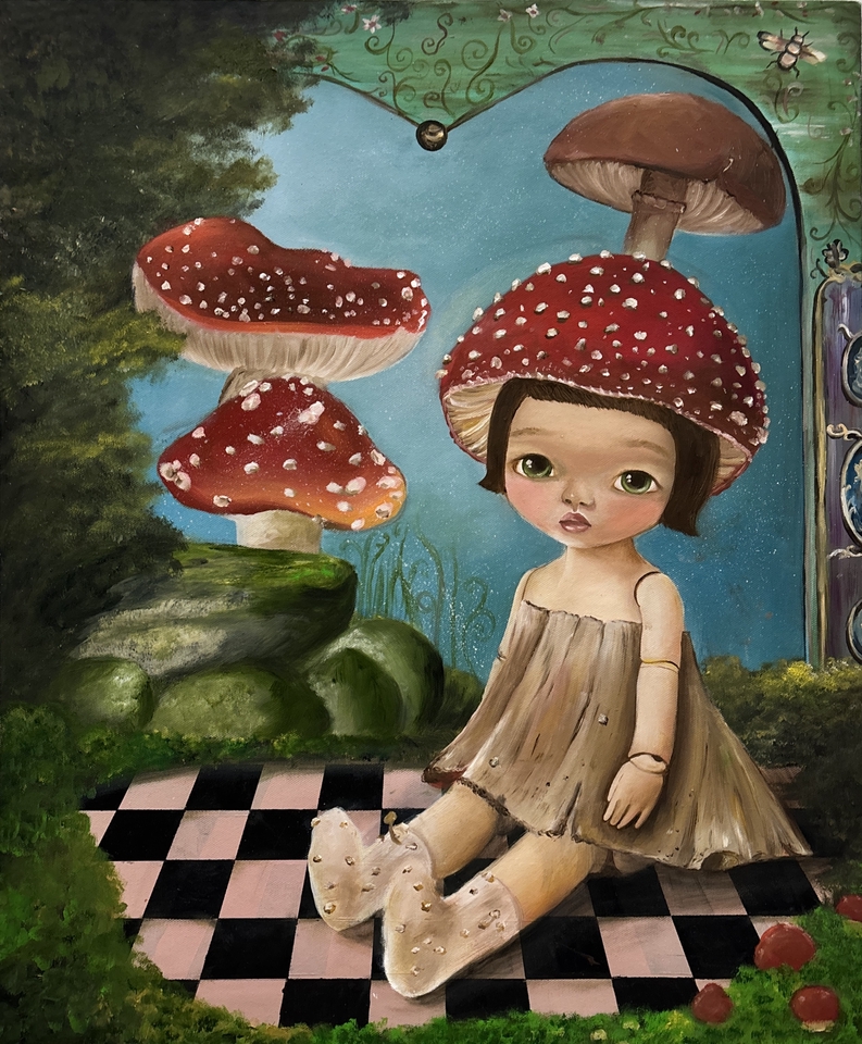 วาดภาพเหมือนเด็กหญิงน่ารักในป่าเวทมนตร์ สไตล์การ์ตูน