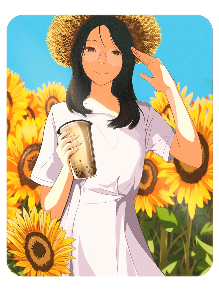 ออกแบบตัวละครอนิเมะสไตล์ญี่ปุ่น น่ารัก ดื่มชานมไข่มุก คาแรคเตอร์