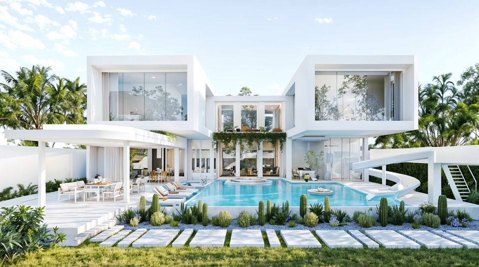 รับทำภาพ 3d perspective บ้านหรูพร้อมสระว่ายน้ำ, ออกแบบบ้าน 3d, โมเดลบ้าน 3 มิติ สไตล์โมเดิร์น, รับออกแบบ 3d perspective, บริการเขียนแบบ 3d, เรนเดอร์ภาพสวยๆ, ดีไซน์ทันสมัย พร้อมสวนสวย, ราคาถูกและคุณภาพดี