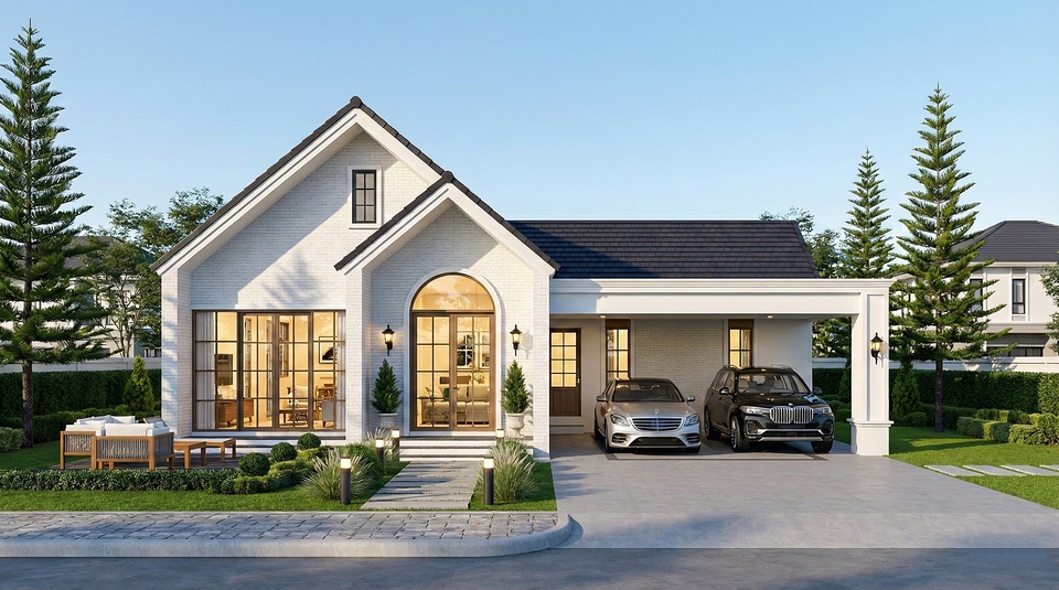 ออกแบบ perspective บ้านสวยสไตล์โมเดิร์นพร้อมโรงจอดรถ ออกแบบบ้าน 3d มองเห็นภาพรวมการออกแบบบ้าน 3 มิติ รับเขียนแบบ 3d ราคาถูก พร้อมภาพเรนเดอร์คุณภาพสูง สนใจออกแบบบ้าน ติดต่อเราวันนี้