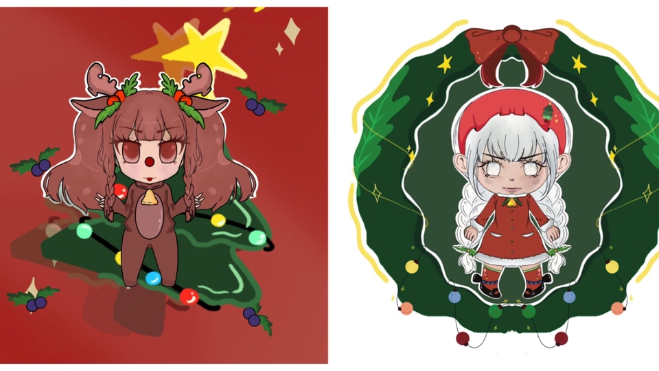 รับวาดการ์ตูนคริสต์มาส น่ารัก สไตล์จิบิ