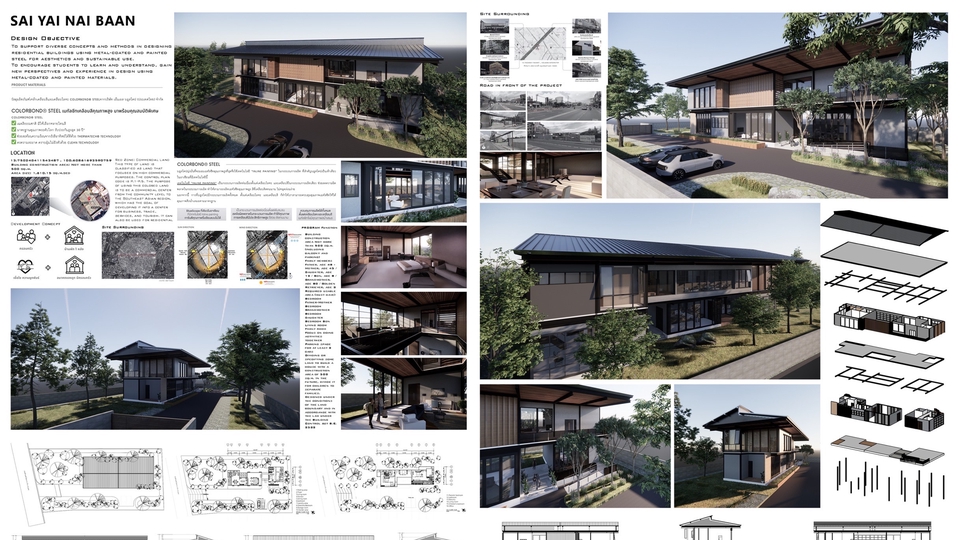 ผลงานประกวดแบบบ้าน
•การวิเคราะห์คอนเซป ข้อมูล
•การออกแบบแปลน
•จัด Perspective 
•จัดทำเพลตพรีเซนท์