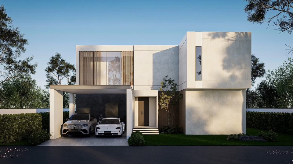 รับออกแบบบ้านทันสมัยสองชั้นพร้อมที่จอดรถ ออกแบบตกแต่งภายในสวยหรู