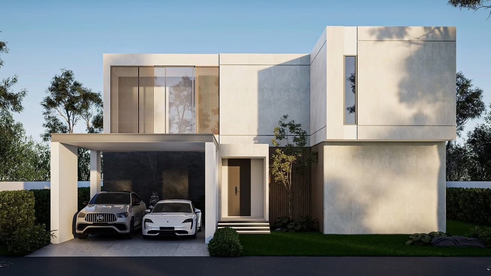 รับออกแบบบ้านทันสมัยสองชั้นพร้อมที่จอดรถ ออกแบบตกแต่งภายใน