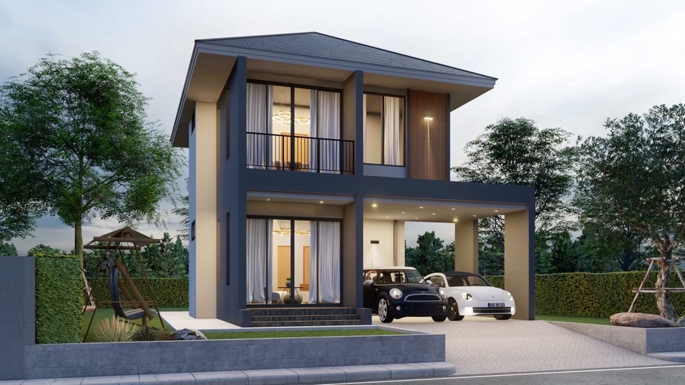 รับออกแบบบ้านสองชั้นสวยทันสมัย พร้อมที่จอดรถ