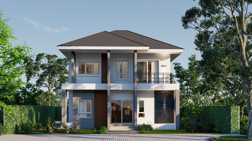 รับออกแบบบ้านสองชั้นสไตล์โมเดิร์น ออกแบบตกแต่งภายในสวยหรู