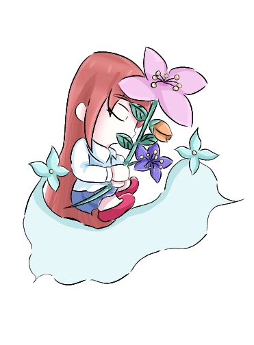 ออกแบบตัวละครสาวผมแดงน่ารักสไตล์ญี่ปุ่นถือดอกไม้  คาแรคเตอร์จิบิ  วาดตัวละคร