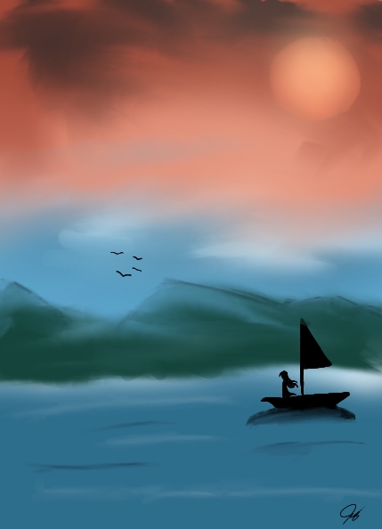 ออกแบบตัวละครอนิเมะสาวน้อยในเรือใบยามพระอาทิตย์ตก