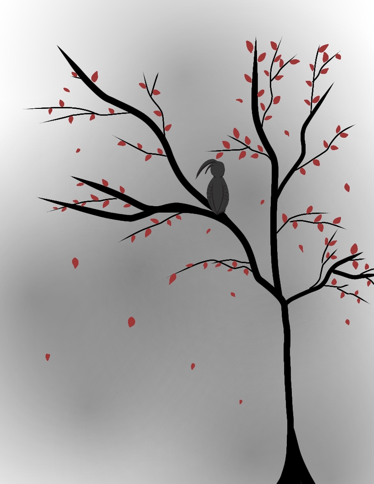 ออกแบบตัวละครอนิเมะสไตล์ญี่ปุ่นนั่งบนต้นไม้