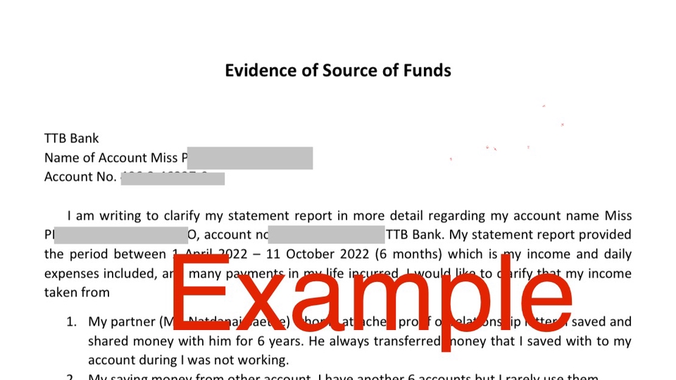 รับเขียน/แปล หลักฐานแสดงฐานะทางการเงิน Evidence of Source of Funds