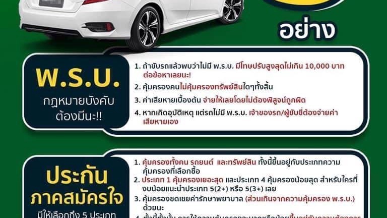 รถ1คันต้องมี ประกันภาคบังคับ ประกันภาคสมัครใจ และ พรบ.รถยนต์